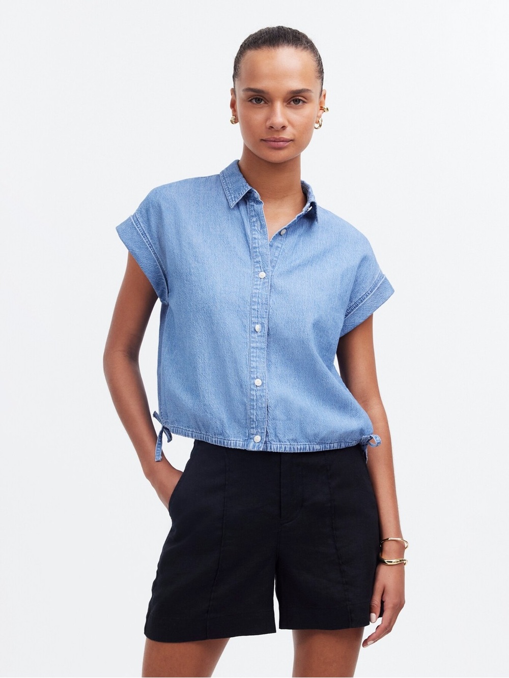 Madewell Denim Side-Tie Shirt in Aurea Wash size L cropped chambray